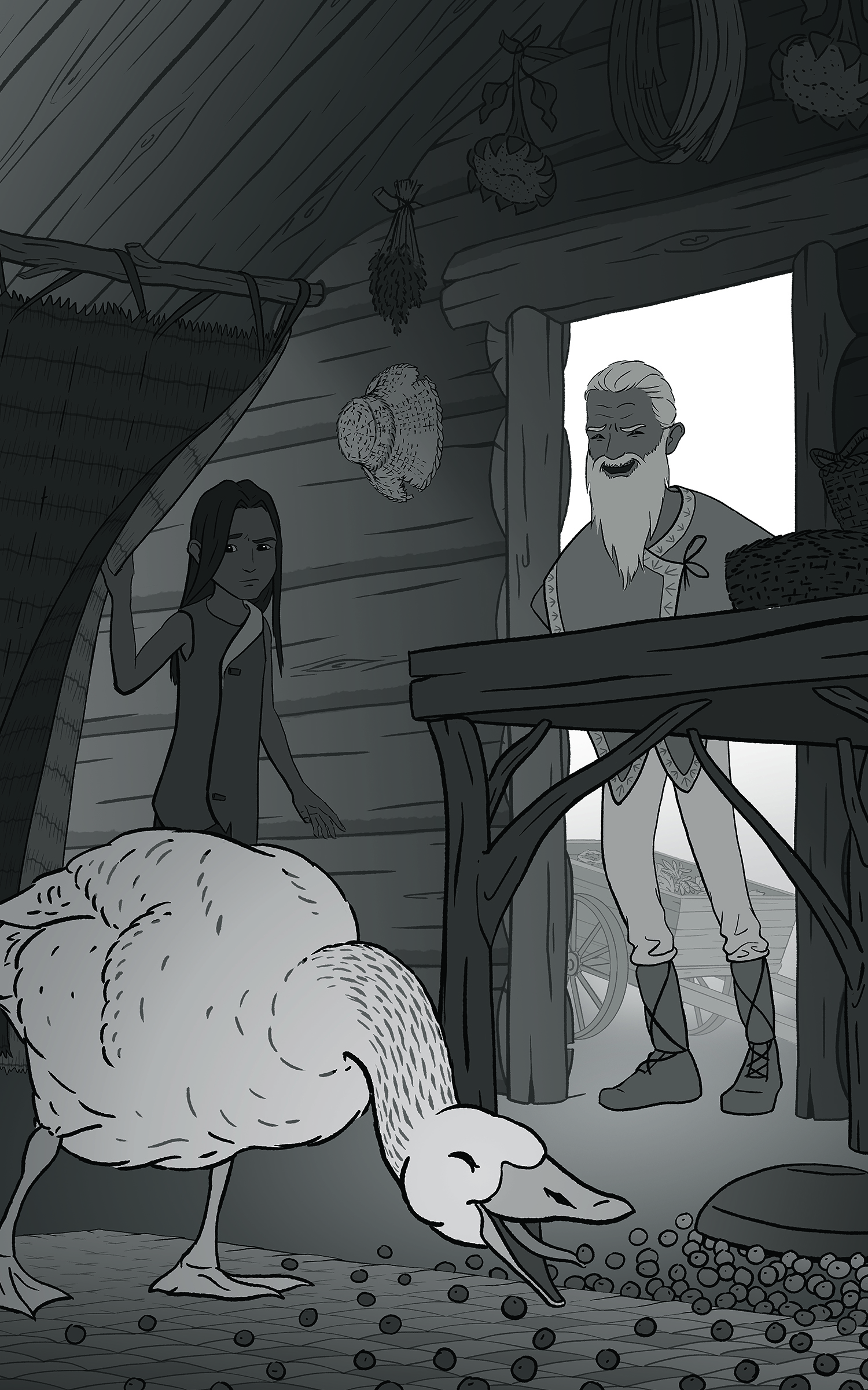 Tween and grandfather discover naughty goose